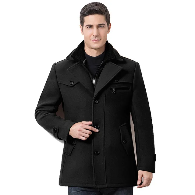 New men's winter padded wool jackets coats removable quilted lining