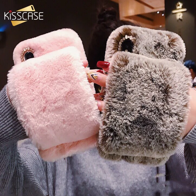 KISSCASE чехол с кроличьим мехом для iPhone X 7 8 6 6S Plus пушистый телефона s Xr Xs Max ручной