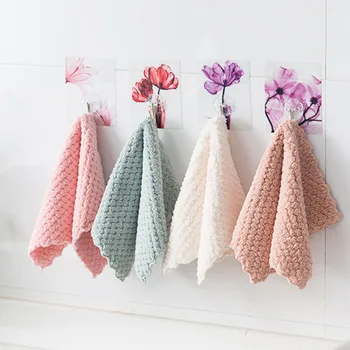 

Hot 4pcs Pure Colors Pineapple Pattern Rag Dish Cloth Pot Washing Pad Towel Kitchen Cleaning Tool