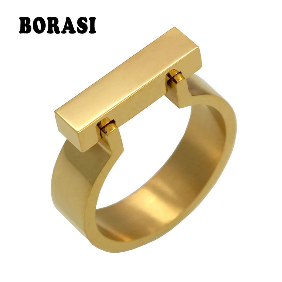 

Classics Stainless Steel Jewelry Horseshoe Flat Shackle Brand Ring Punk Finger Love Ring Gold Plated Square Shape Ring For Women