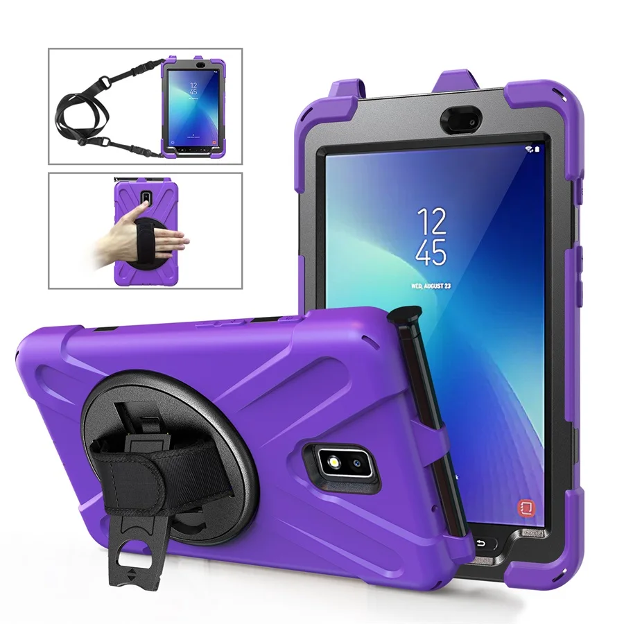 Для samsung Galaxy Tab Active 2 8,0 SM-T390/SM-T395 чехол, подставка и вращающийся Детский защитный чехол с карандашом - Цвет: Фиолетовый