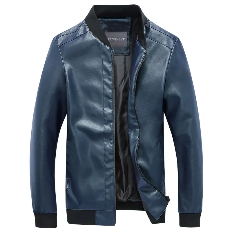 TANGNEST/Для мужчин PU Куртки Slim Fit Стенд воротник верхняя одежда из искусственной