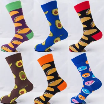

2018 New Fashion 6Styles Leaves Socks Hot Dog Print Medium Thick Sports Food Socks For Men And Women 4 Pairs