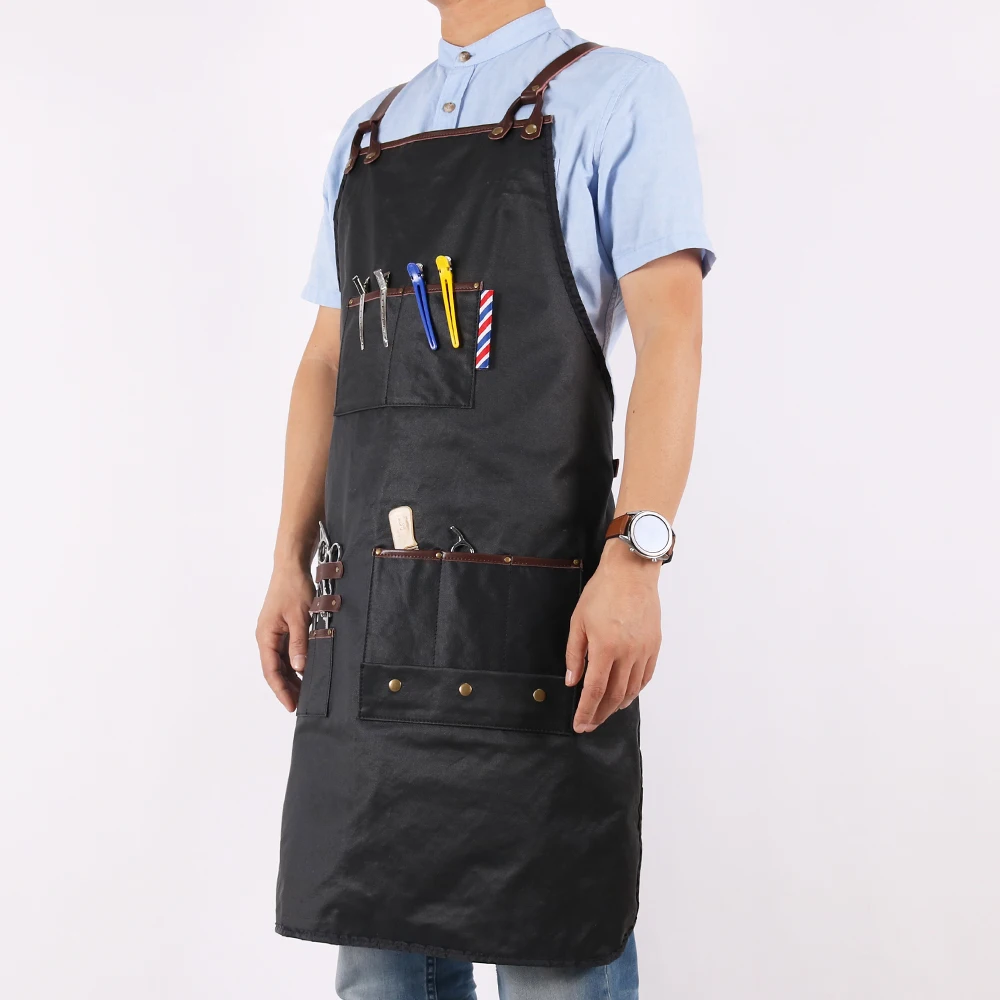 WEEYI Men Women Black Barber Aprons Waterproof Hairdressing Salon Apron With Leather Straps Drop Shipping Apron For Hairdresser