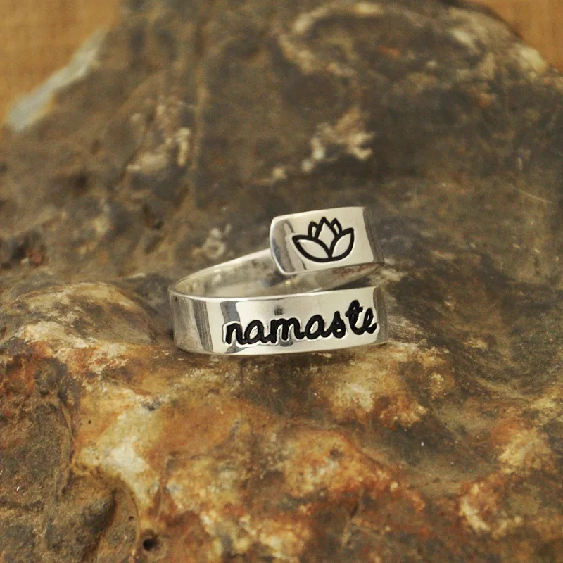 Hamsa hand ring, Namaste Wrap Ring customizable yoga ring, secret message quote jewelry personalized