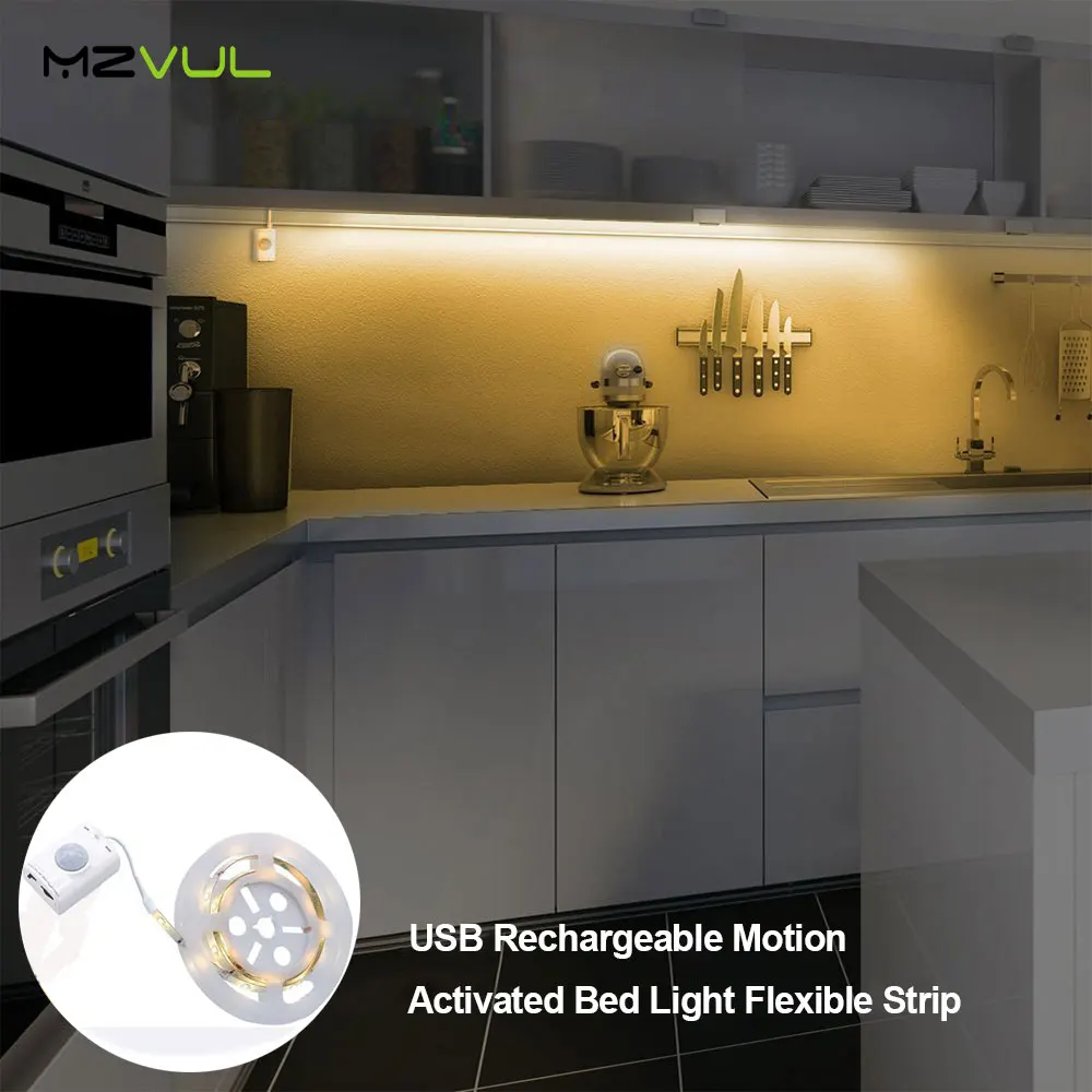 USB Rechargeable Motion Activated Bed Light Flexible Strip Sensor Night Light Automatic Shut Off Timer for Kitchen Stair Cabinet for dual motion activated bed light flexible led strip sensor night with automatic shut off timer promotion