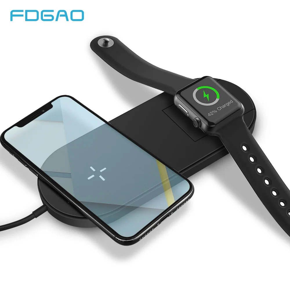 

FDGAO 2 In 1 Universal QI Wireless Charger for iPhone X 8 Plus XR XS MAX for Apple Watch Series 1 2 3 4 Fast Wireless Charger