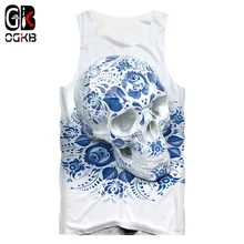 OGKB жилет мужской моды черепа 3D безрукавки с принтом синие черепа Повседневная негабаритная костюмированная мужская летняя рубашка без рукавов