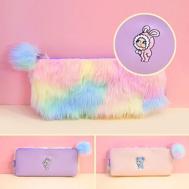 

Bentoy Rabbite Prints Pencil Case Flannel Pink Girls Cosmetic Cases Korea Pompoms Makeup Bag Box Zipper Student Bags 2018 Newest