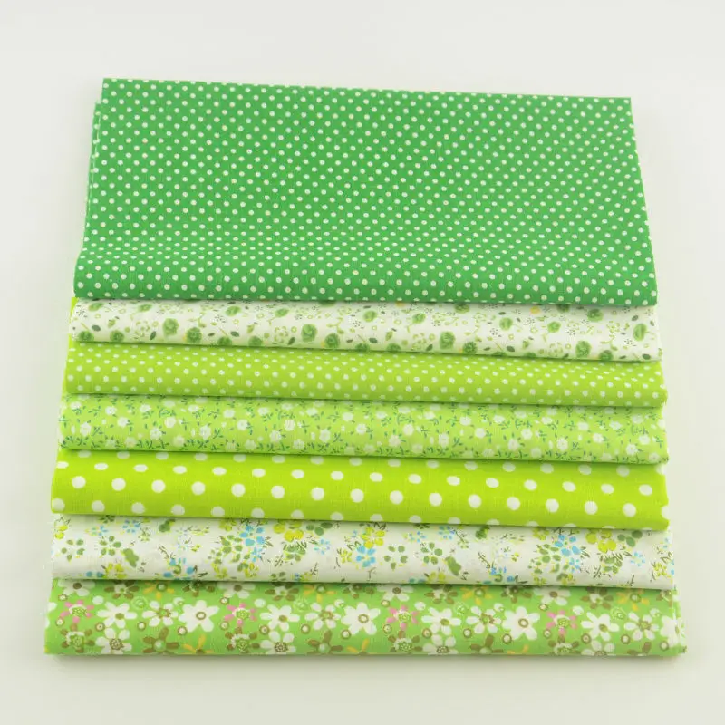 Booksew Cotton Fabric 7pcs/lot Green Theme Lovely Floral and Dots Style Quilting Cloth Patchwork Crafts Sewing Doll