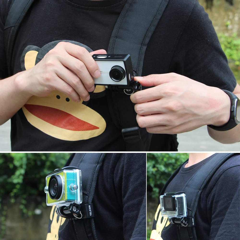 

TELESIN 2 in 1 Aluminum Cap Hat Clip Mount Stand Adapter Rotary Backpack Clip for GoPro Action Accessories Sports Accessories