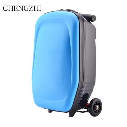 CHENGZHI высокое качество сумка в виде скутера подростка дело тележки чемодан кабины Дорожный чемодан на колесах - Цвет: blue