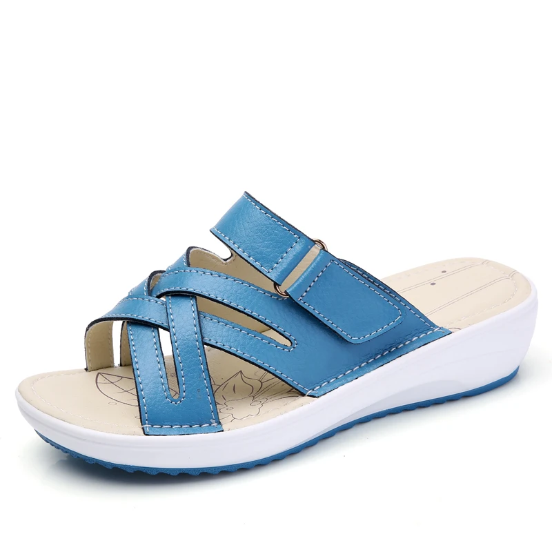 

women sandals Shoes Leather flat Sandals Low Heel Wedges Summer women Open Toe Platform Sandalias ladies gladiator sandals
