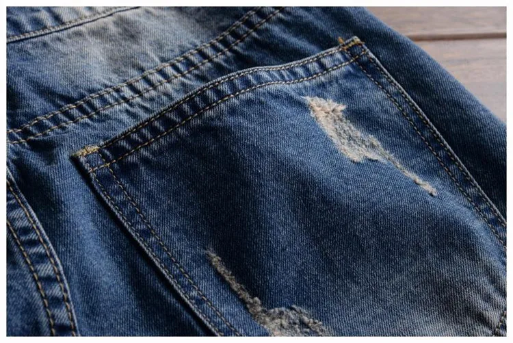 Sokotoo Для мужчин плюс большие размеры Тонкий лодыжки длина карман джинсовые комбинезоны Повседневное отверстия рваные джинсы укороченные