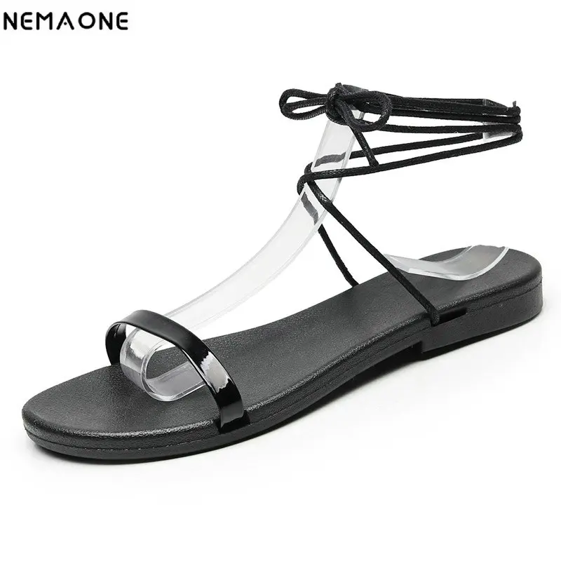 

NEMAONE Women Sandals lace up Female Summer Shoes Platform Roman Female Flat Sandals mujer sandalias Ladies Footwear