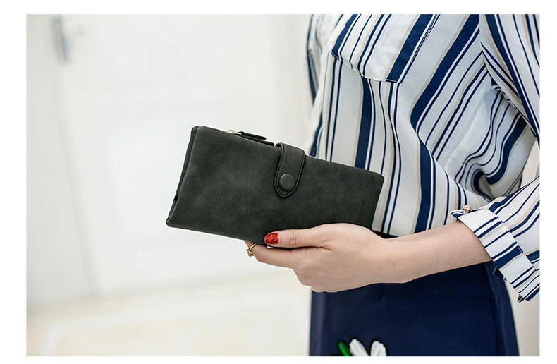 MJ Women Leather Wallets Matte PU Leather Long Wallet Lady's Brand Design Bi-Fold Clutch Purse Coin Pocket Multiple Card Holder (19)