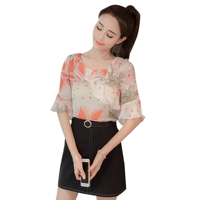 New Fashion Summer Women Floral Chiffon Blouses with