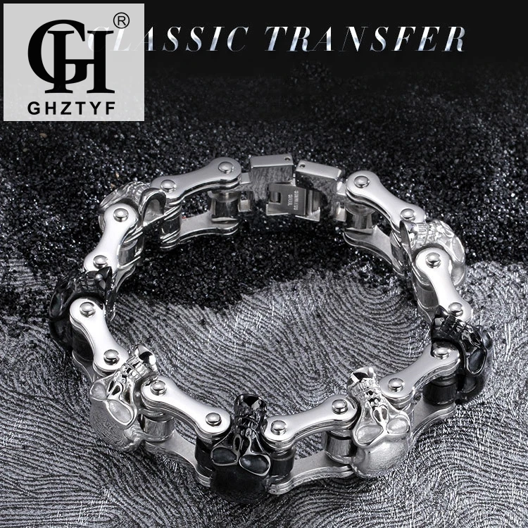 

Bicycle Chain Skull Wristband Bracelets For Men Punk Rock Charm Link Bracelet & Bangles Jewelery Wholesale Pulseiras Masculina