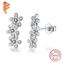 Роскошные 925 пробы серебряные ромашки цветок серьги гвоздики серебро CZ цирконий хрустальные серьги для женщин Свадебные Рождественские украшения