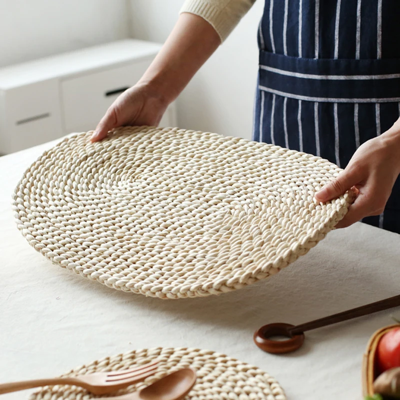 

Corn Straw Braided Dining Table Mats Extra Thick Coasters Mat Natural Handmade Woven Table Placemat Insulation Resuable Pad