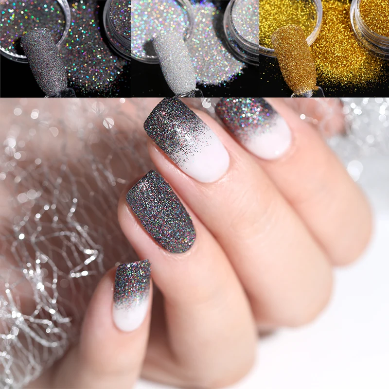 

3pcs/set Holographic Nail Art Powder Holo Shinny Glitter Gradient Chrome Laser Sparkly Powder Dust Pigment 2pcs Nail Kit