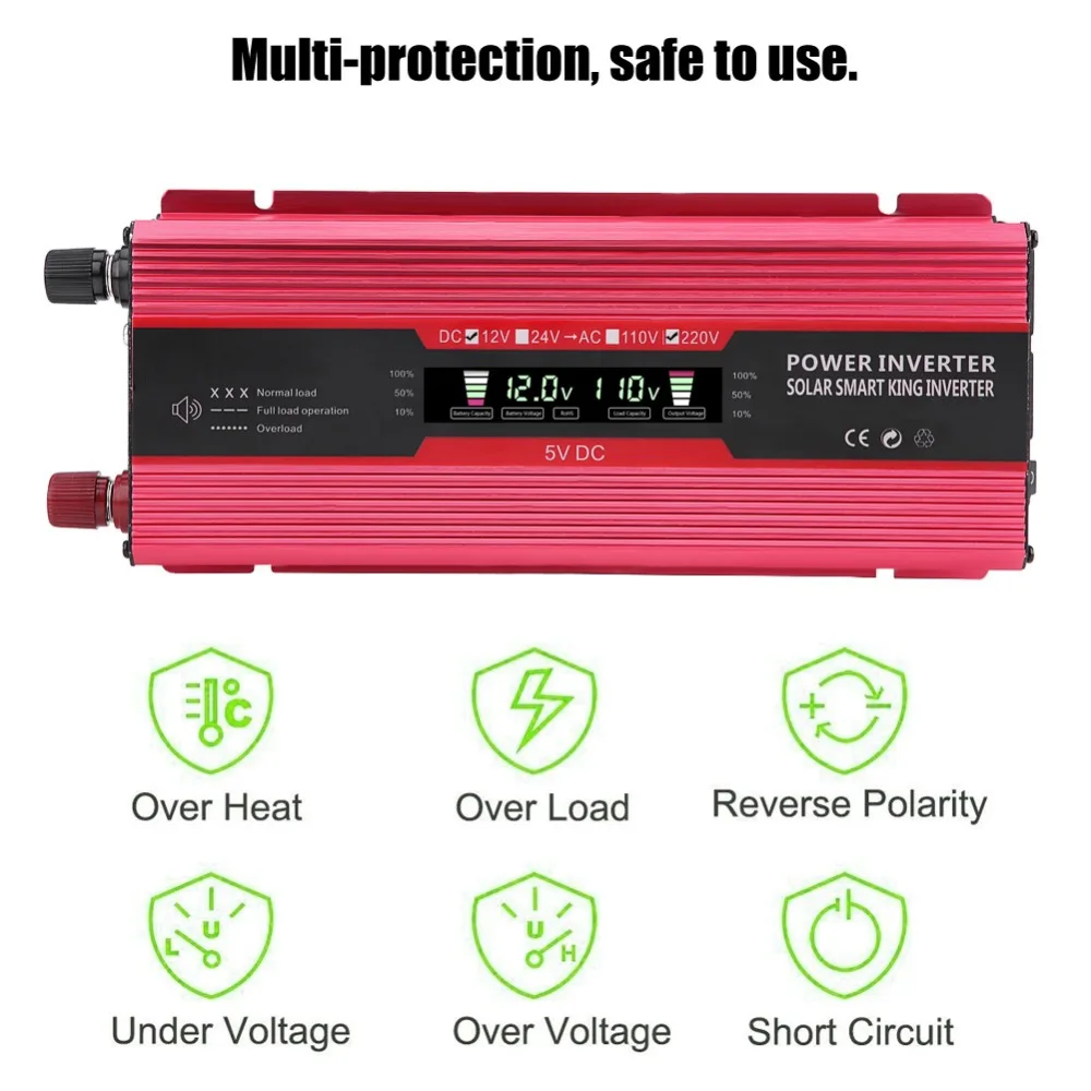 

1000W/2000W Car Converter Power Inverter DC 12V to 230V AC USB Digital Display Universal Plug Car Accessories