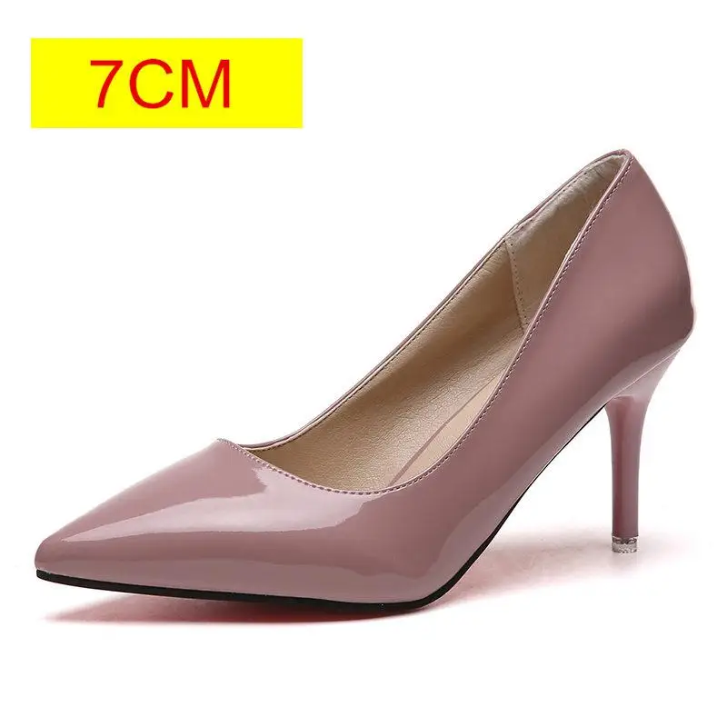 Pink 7CM Г.; популярная женская обувь; туфли-лодочки с острым носком; модельные туфли из лакированной кожи; водонепроницаемые мокасины на высоком каблуке; свадебные туфли; zapatos mujer; цвет синий, белый - Цвет: Pink 7CM