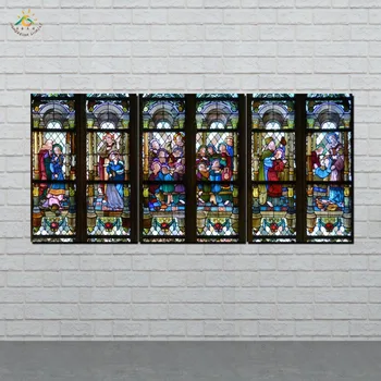 

Christian Stained Glass Style Flower glass Picture And Poster Canvas Painting Modern Wall Art Print Wall Pictures 3 PIECES