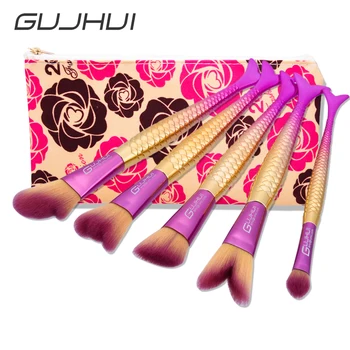 

New 5PCS Mermaid Makeup Brushes Tools Set Beauty Foundation Contour Blush Cosmetic Concealer Makeup Brush With Bag