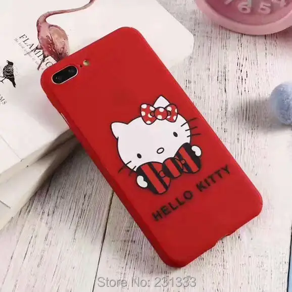 

360 Degree Full Body Case Tempered Glass Protection Hard PC For Iphone 7 Plus I7 7PLUS 6 6S Hello Kitty KT Cat Skin Cover 50pcs