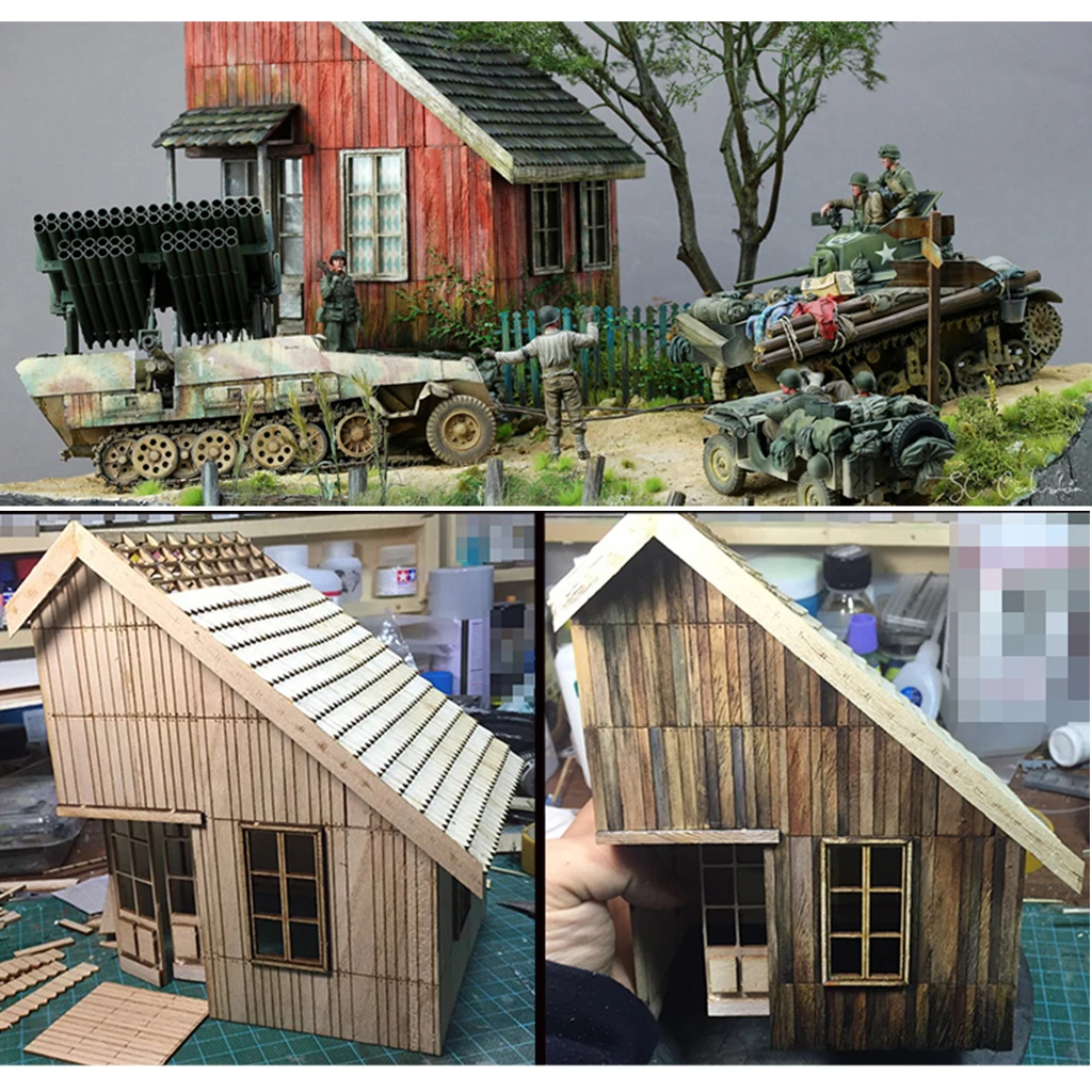 1/35 Scale WWII Soldier Wood Cabin Ruined Corner War House Model Layout DIY Accs For Boys