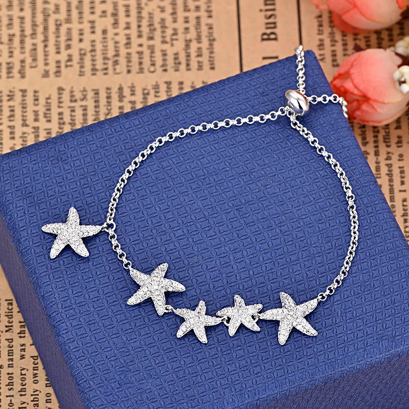 

Fashion Starfish Series Shiny Crystal Bracelet & Bangle for Women Brilliant Siver Color Jewelry ZK40
