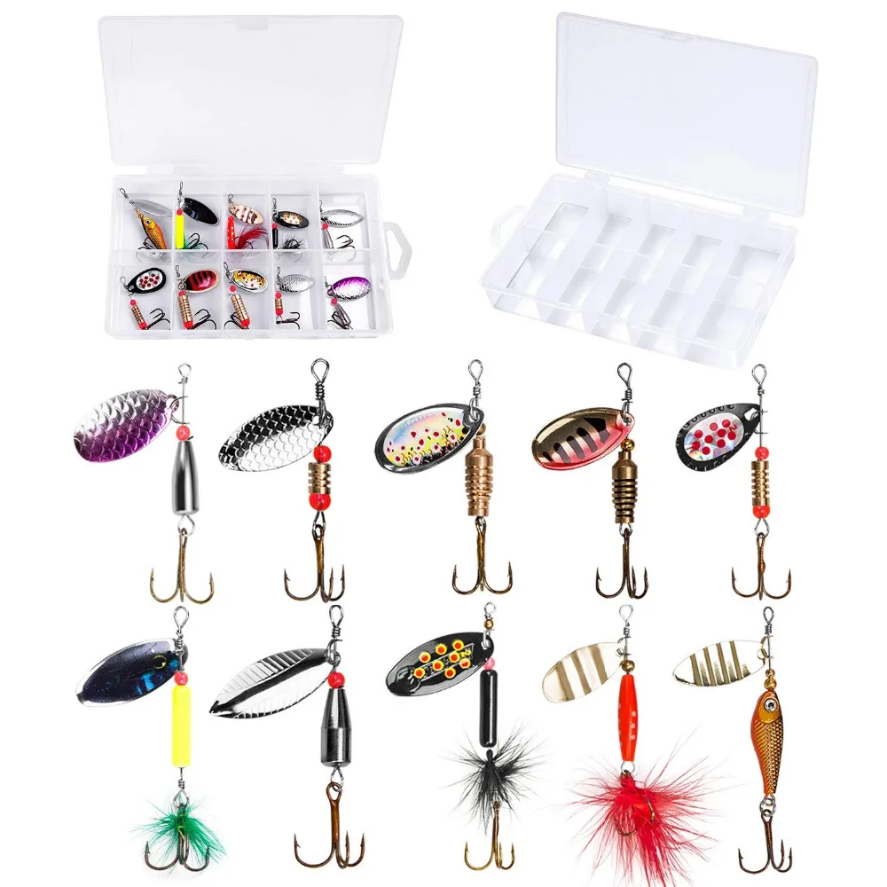 PLUSINNO Fishing Lures for Bass Spinner Lures with Portable Carry Bag,Bass Lures Trout Lures Hard Metal Spinner Baits Kit  10pcs