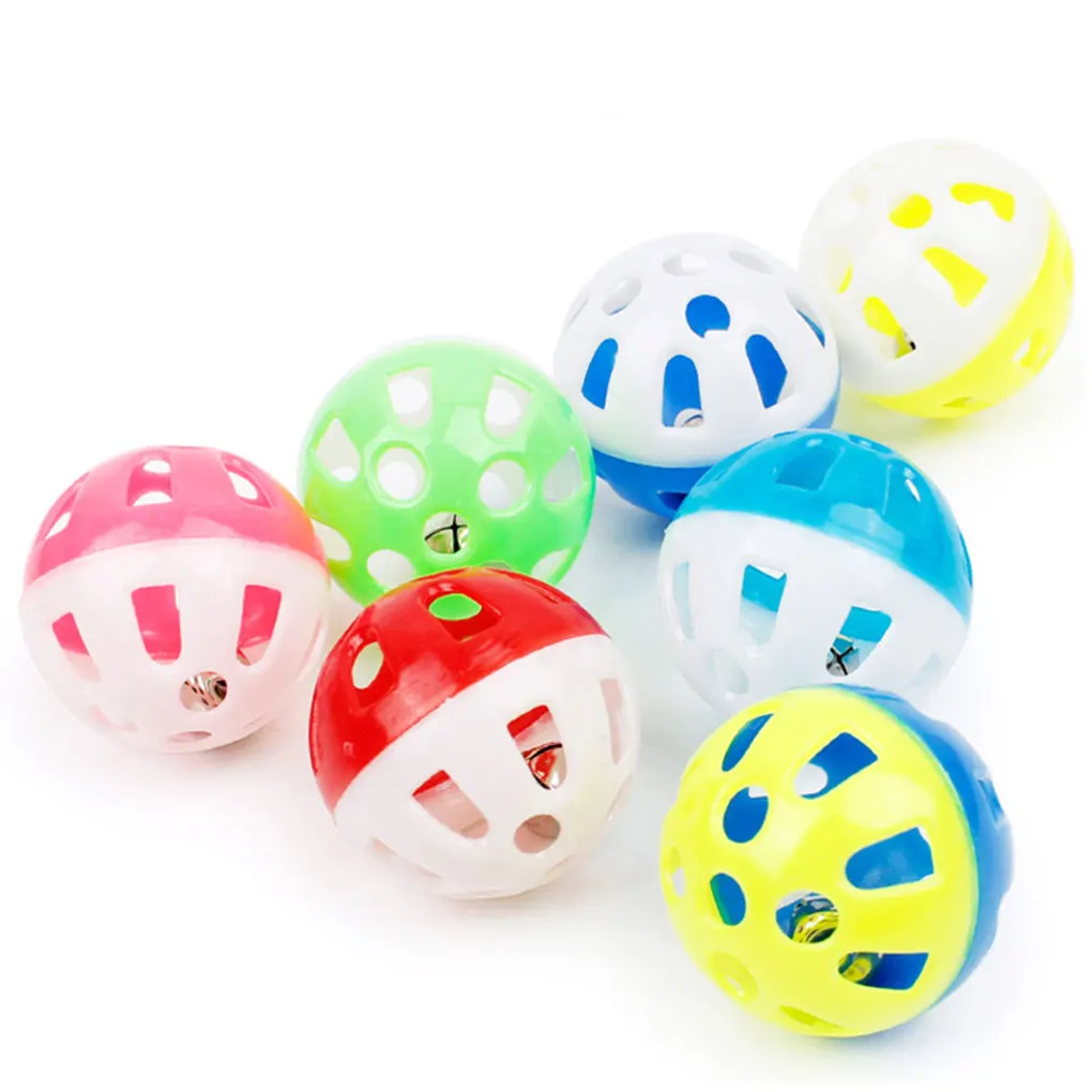 10pcs Hollow Plastic Ball Cat Small Dog Play Toy Bell Colorful Round