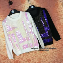 Круглый вырез ограниченная распродажа шерстяной Модный женский свитер 201 осень и зима Новая Европа Тяжелая ручная шарик бисер тонкая рубашка