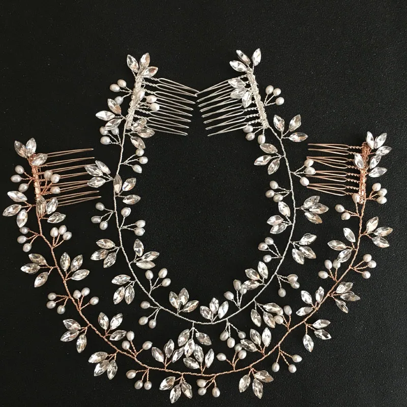 

SLBRIDAL Wired Crystal Rhinestones Freshwater Pearls Wedding Hair accessories Hairband Bridal Headband Bridesmaids Jewelry Women