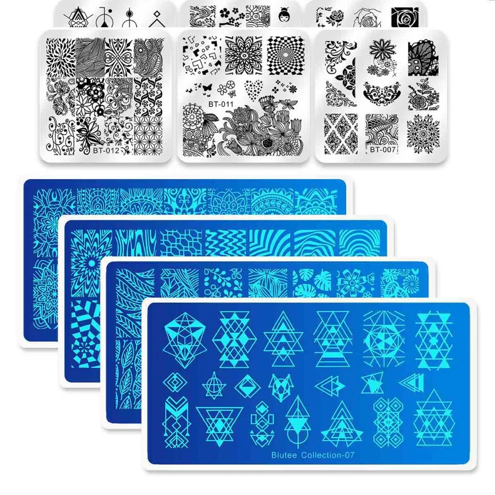 

Biutee Nail Art Stamp Stamping Templates Stamper Scraper Kit 4 Manicure Plates Set with 1 Polish Stamper Leaves Flowers Decor