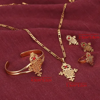 

5.6cm*3.1cm Pendant Charm Necklace Pendant Earring Ring Set Gold filled Children Jewelry Ethiopian set Africa/Arabia women
