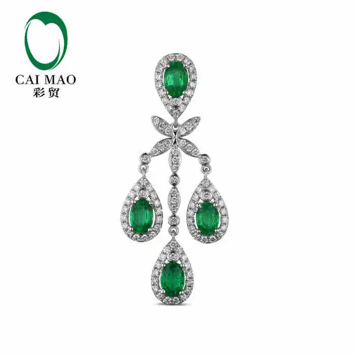 

CaiMao Natural 2.25 ct Emerald 18KT/750 White Gold 0.76 ct Full Cut Diamond Jewelry Pendant Gemstone