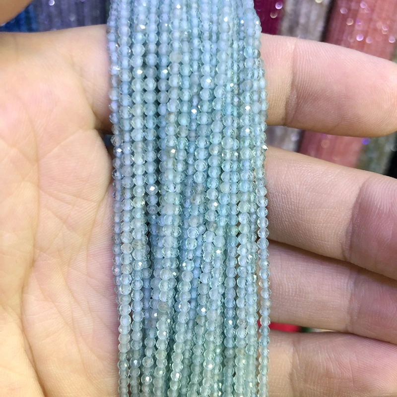 AA Grade 5 strings Lot Faceted Tiny Gem Beads 100% Natural Apatite Beads 2mm 3mm Faceted Round Spacer Tiny Bead,15.5"Full Strand image_0