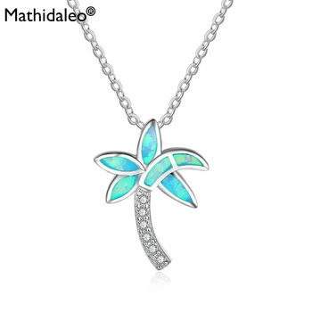 

Created Blue Opal Palm Tree Necklace 925 Sterling Silver Pendant Necklaces Crystal Women Necklaces Women Jewellery RS022