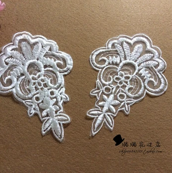 

10 Pieces/5 Pair Lace Applique Wedding Dress Formal Dress Accessories Fabric 14*9.5cm Off White Embroidery Flowers Patches