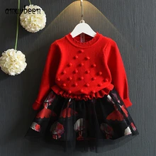 Amuybeen Girls Clothing Sets O-neck Cotton 2017 Toddler Girl Suits Autumn Winter Fashion Long Sleeve+Skirt 2PC Children Clothes