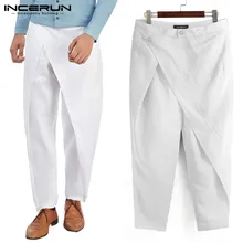 INCERUN брюки, модные мужские брюки, одноцветные джоггеры, уличная одежда, свободные, необычные, повседневные, мужские, на пуговицах, мусульманская одежда, S-5XL