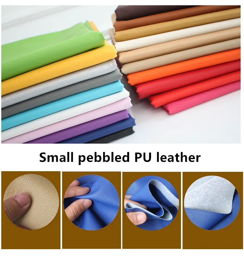  Pure Coloured Litchi Pattern PU Leather Fabric Small Pebbled Faux Artificial Synthetic PU Leather F - 33059444622