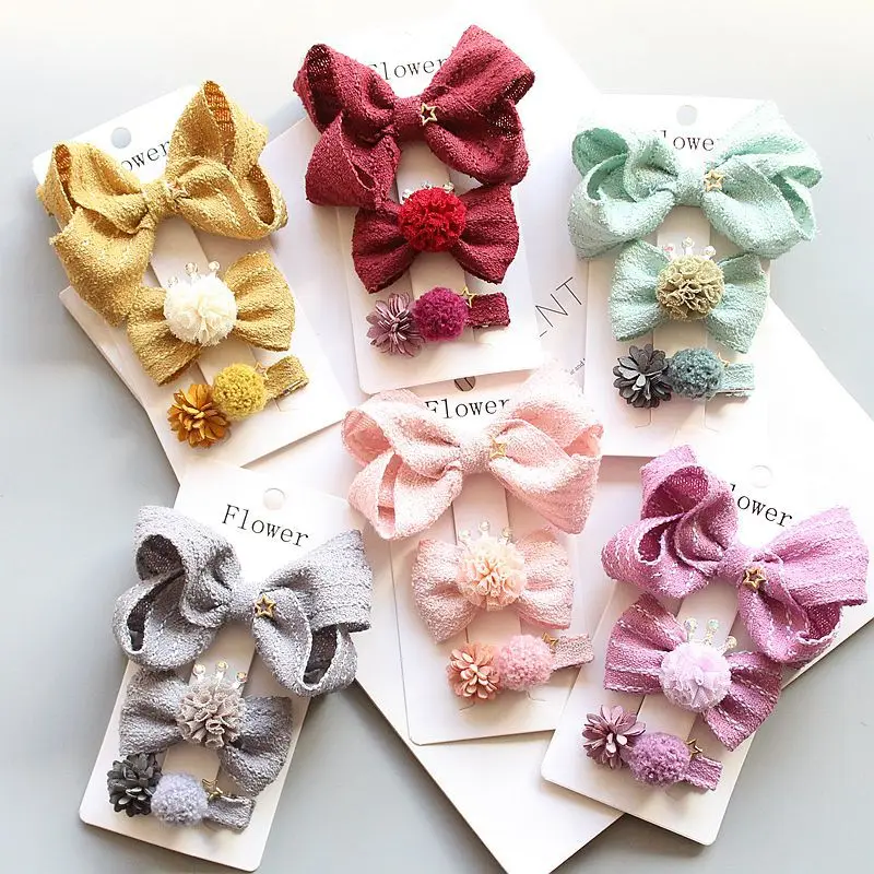 

Boutique 12Sets ins Fashion Cute Pom Pom Tiaras Bowknot Hairpins Solid Floral Star Bow Hair Clips Princess Headwear Accessories