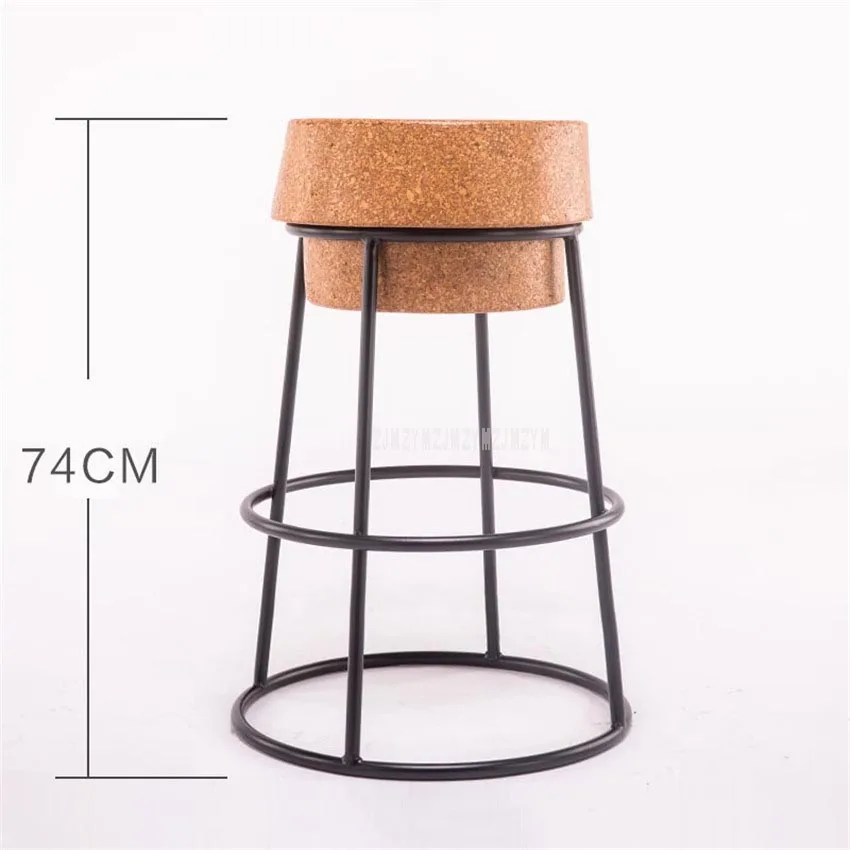 Простой современный скандинавский Круглый Барный стул мягкий дубовый деревянный стул металлический Железный деревянный барная стойка для кафе высокий табурет для ног - Цвет: black