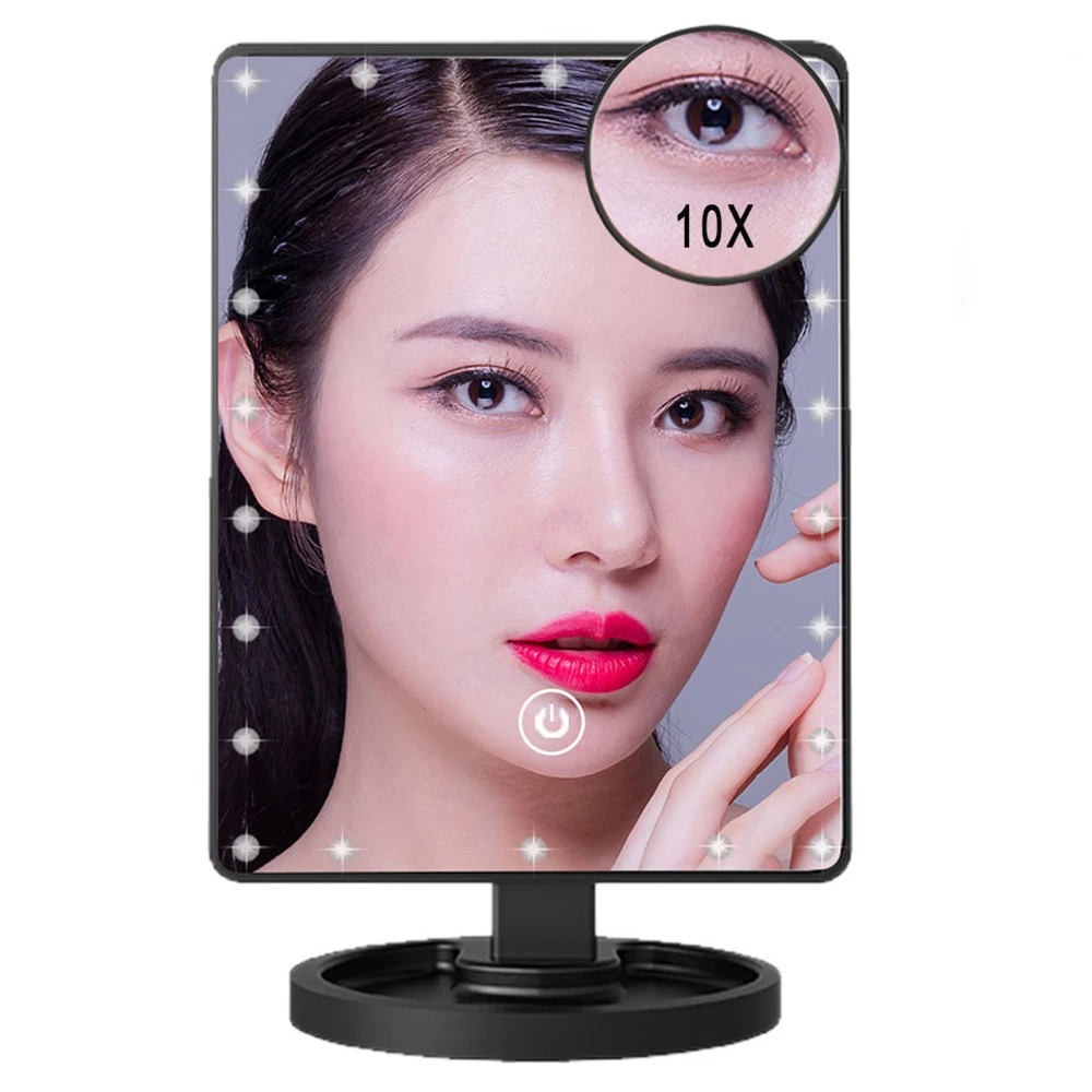 

22 LEDs Makeup Mirror with Touch Dimmer Switch Cosmetic Mirror Battery Operated Stand for Tabletop Bathroom Bedroom Travel