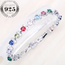 Браслеты и браслеты многоцветные кубические циркониевые камни серебро 925 Ювелирный Браслет для женщин подарочная коробка подарки