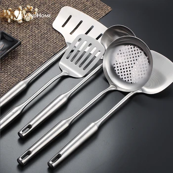 

VandHome 5 Pcs/Set Kitchen Cooking Tools 304 Stainless Steel Cooking Utensils With Long Handle Spatula Soup Ladle Kitchenware